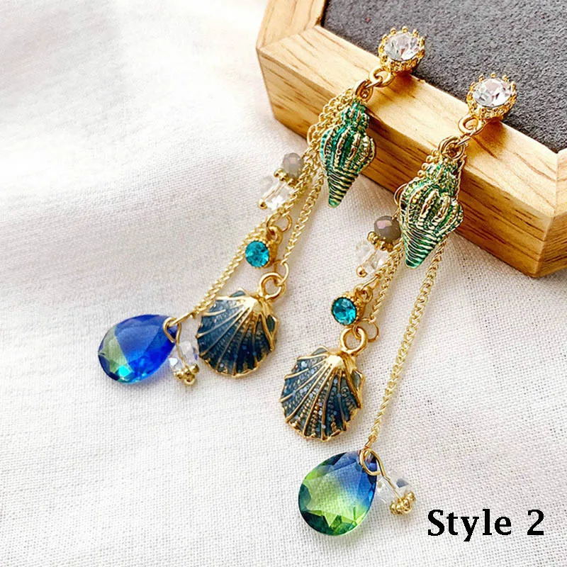 

2023 Korean New Sea Jewelry Shell Conch Drop Earrings For Women Girls Crystal Tassel Boucle Doreille Summer Holiday TEN Party