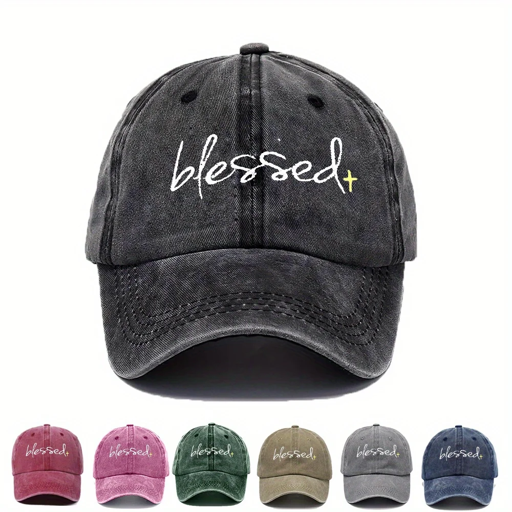 Blessed Embroidered Washed Baseball Cap – Verstellbare Dad-Mütze mit gebogenem Schirm zum Angeln, für Outdoor-Aktivitäten und Freizeitkleidung, Uni