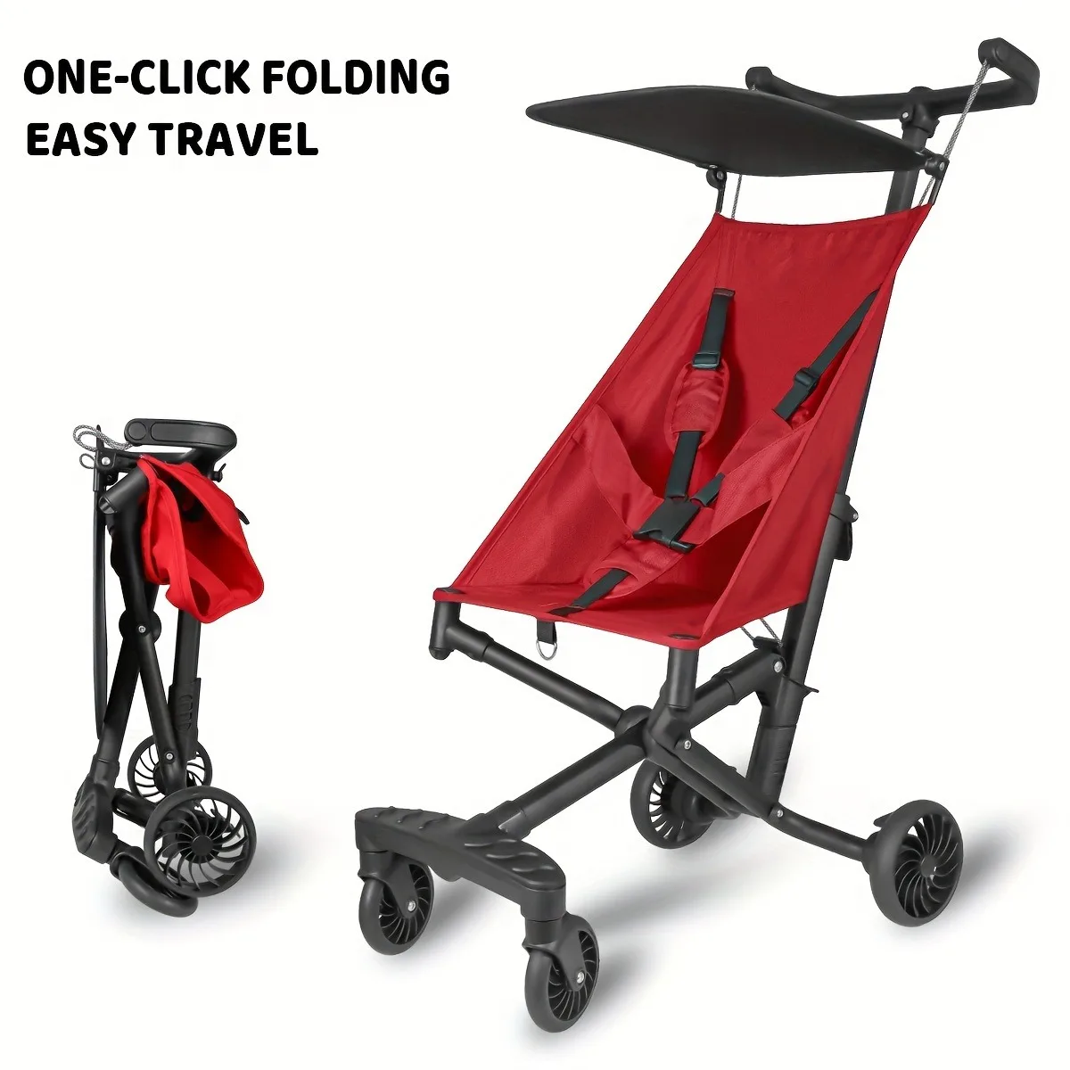 Lightweight and Compact Stroller with Canopy One Hand Easy Fold Baby Strolling Cart Load-bearing Stroller for Toddlers & Infants