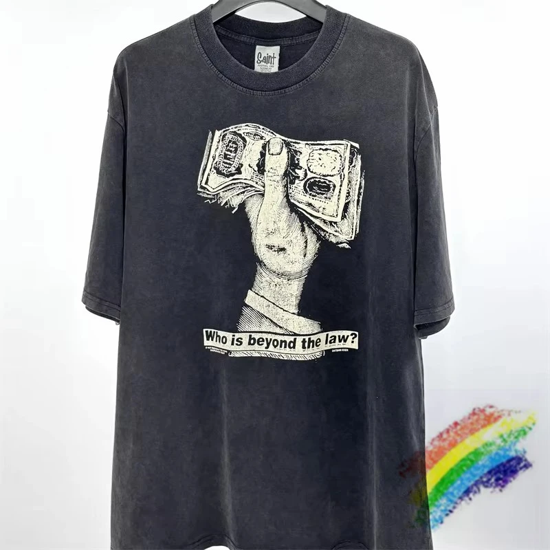 

Digital Direct Printing Saint T-Shirts Streetwear Oversized Vintage Washed Black T Shirt Tee Tops