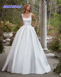 Customized Simple Wedding Gowns Elegant Satin A Line Bride Dress With Pocket Spaghetti strap Backless Bridal Dress Wedding Dress