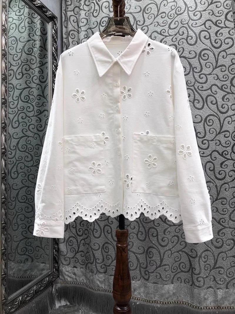 

Новые хлопковые рубашки высокого качества, осень 202, женские рубашки с отложным воротником и большим карманом в стиле пэчворк, с длинным рукавом, белые, черные абрикосовые рубашки