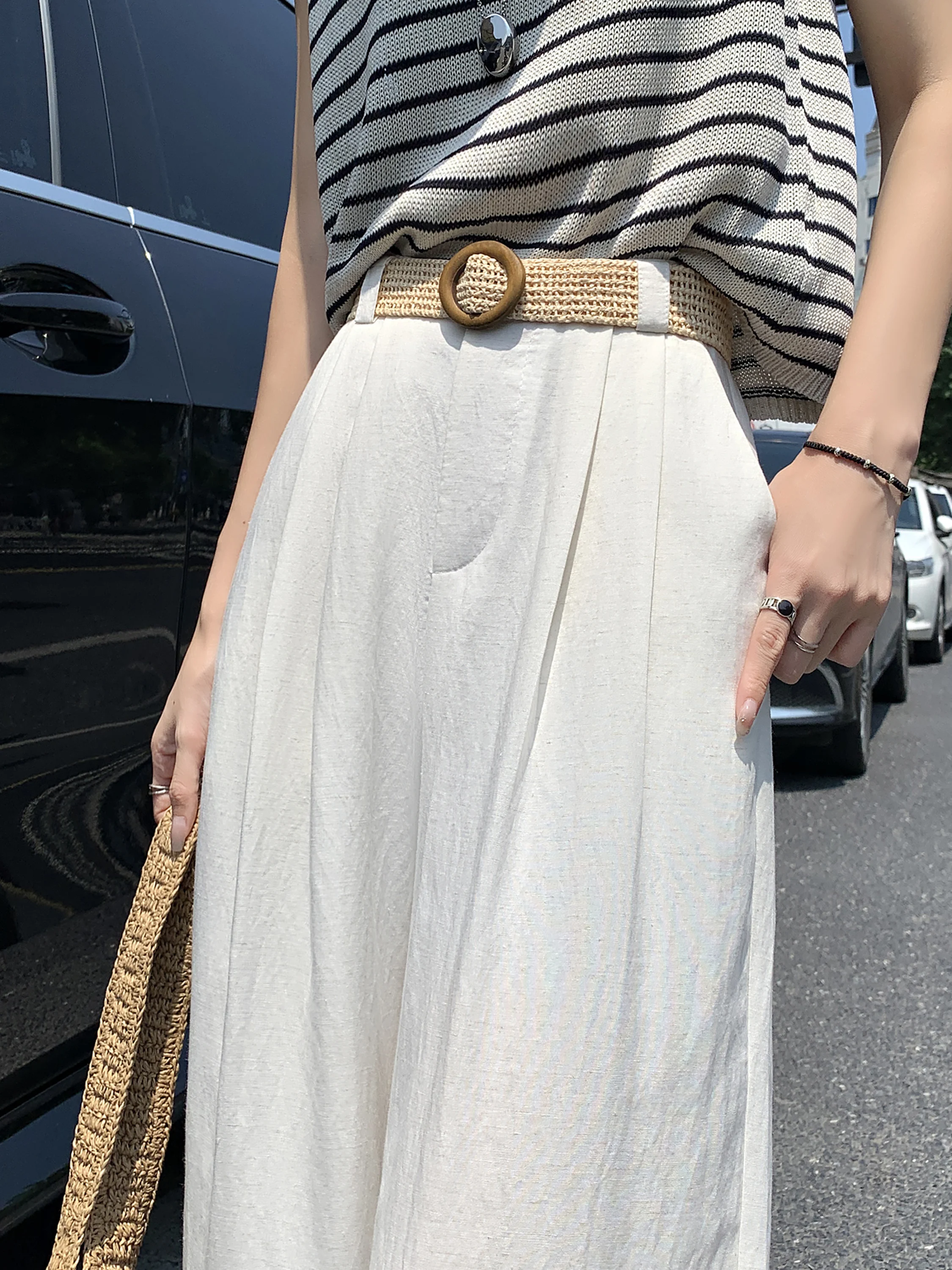 

Ice Silk Cotton Linen Wide Leg Pants Women's Summer New Loose Versatile Thin Casual Straight Tube Draping Floor-Length Pants
