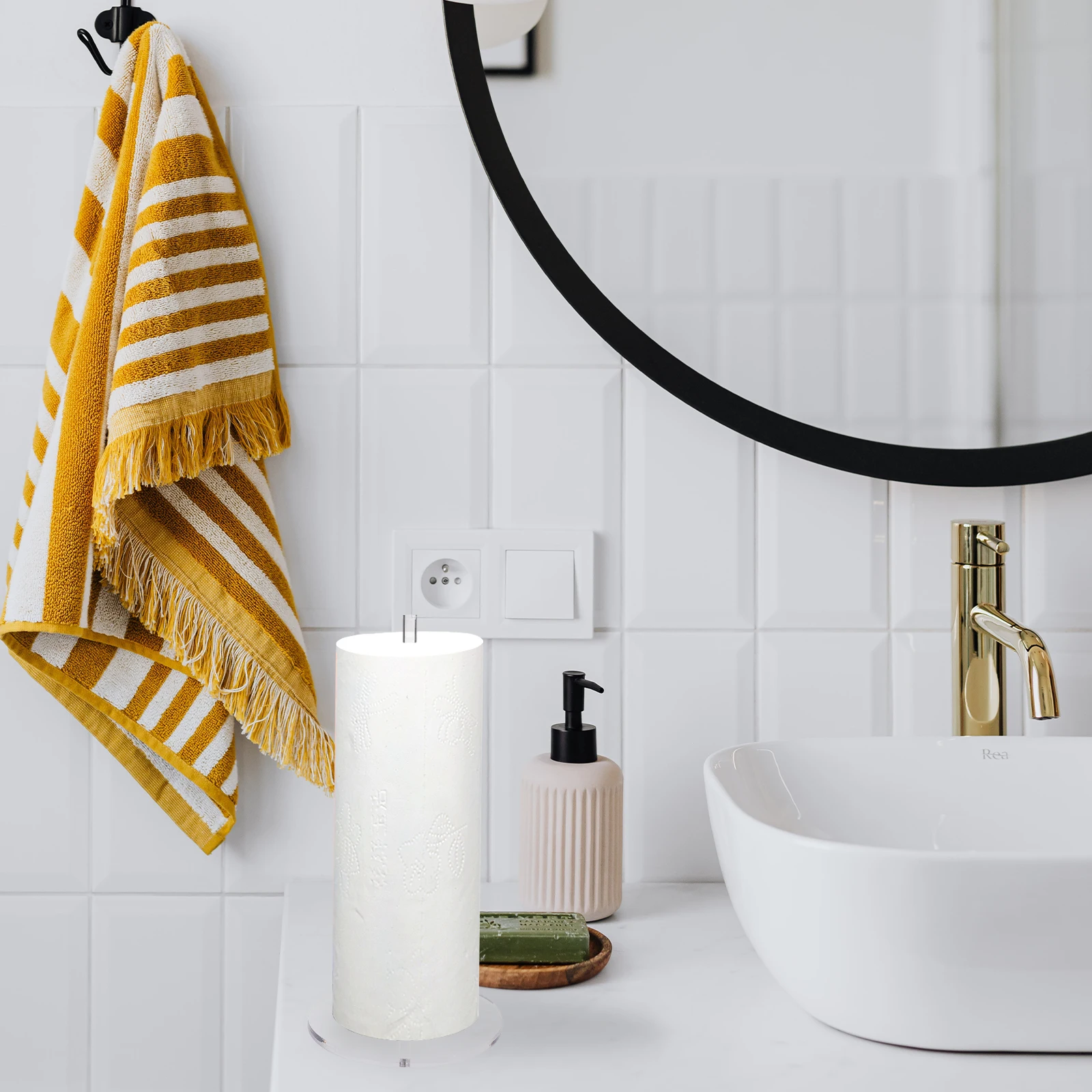 

Transparent Acrylic Roll Paper Holder Table Tissue Stand Kitchen Roll Towel Holder Vertical Paper Towel Stand Space