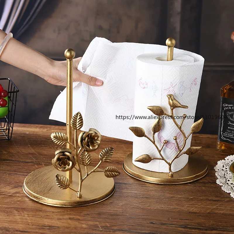

New Luxury Kitchen Tissue Holder Rose-Shaped Artistic Toilet Paper Holder Multi-Functional Metal Storage Rack