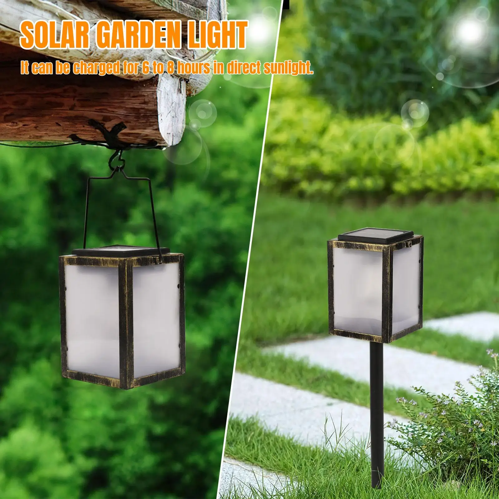 Solar Lantern Landscape Decor Waterproof 1W IP54 Warm Light 2 Charging Methods for Garden Lawn Walkways Outdoor Courtyards Party