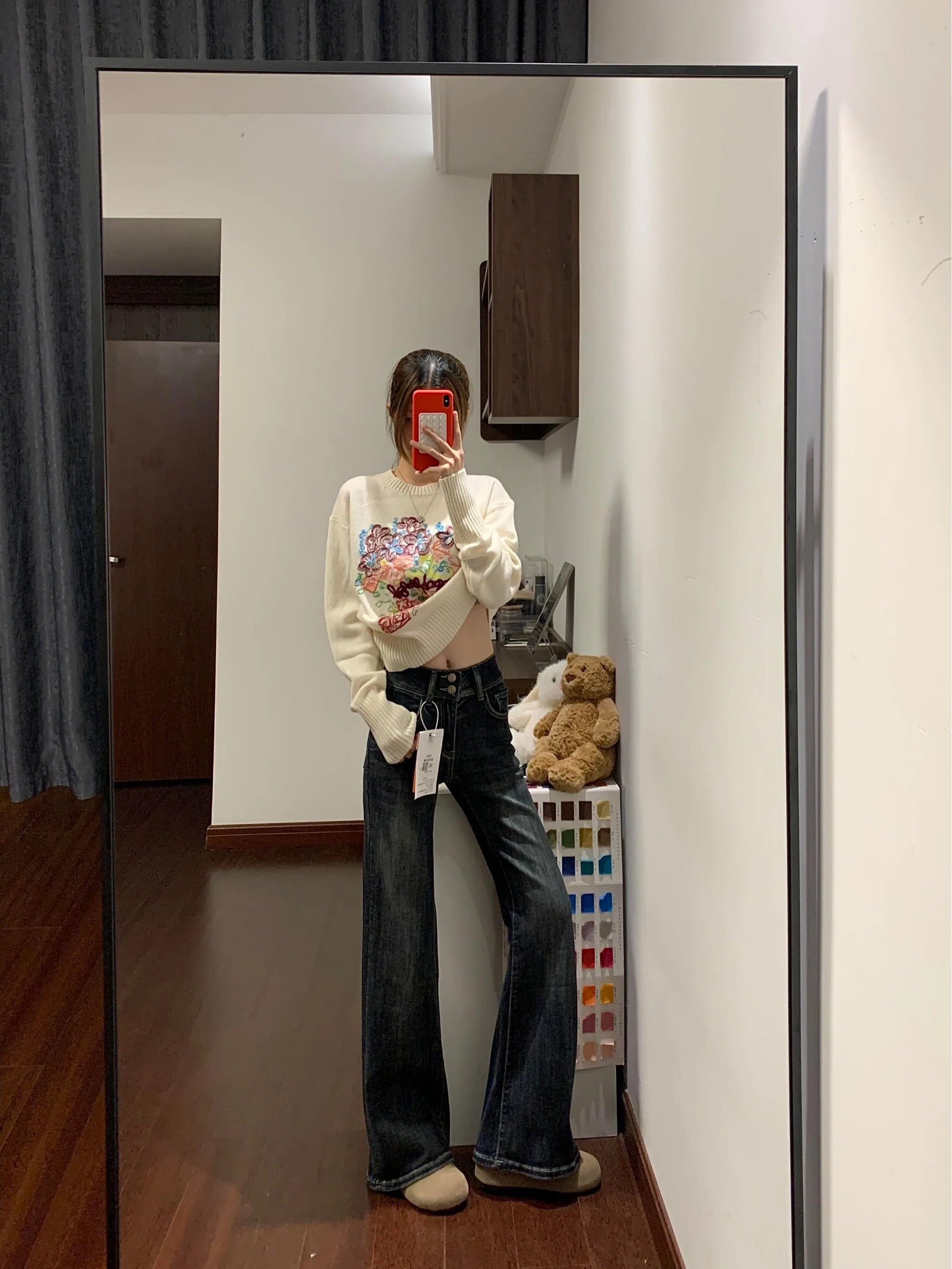 

Slimming Blue Grey Micro Flared Jeans Women's Summer New Style Elastic Floor Length Bell Bottoms Trendy High Waist Denim Pants