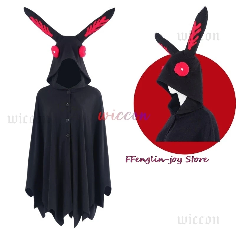 Black Mothman Cloak Cosplay Costume Hooded Cloak Costume Anime Black Horrible Moth Cape Halloween Party Outfits for Adult Outfit