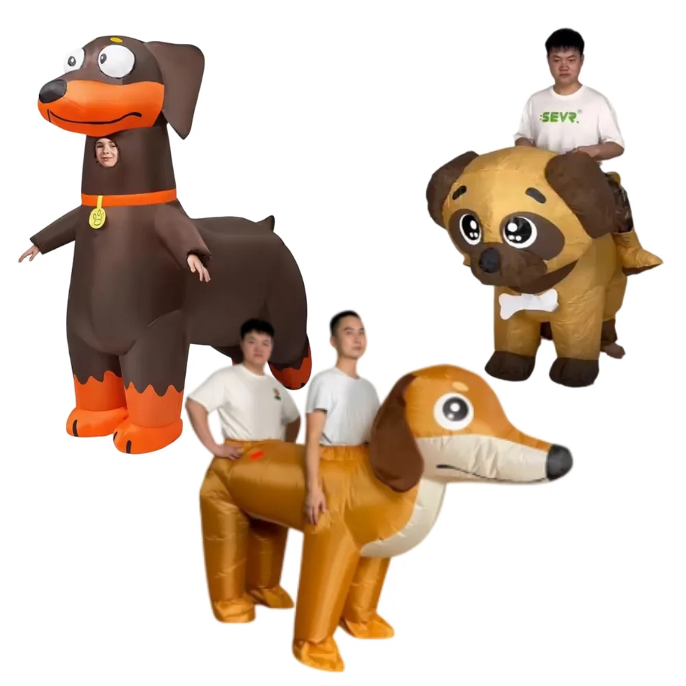 Dog Inflatable Costume Funny Ride On Puppy Blow Up Suit Halloween Cosplay Fancy