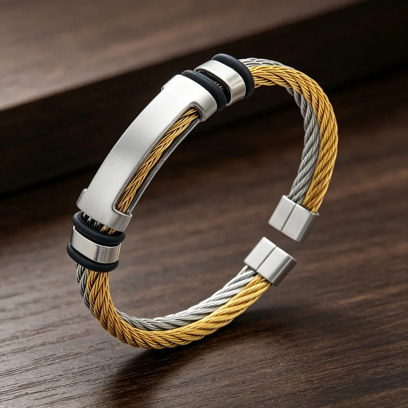 Mens Fried Dough Twists Chain Open Bracelets Retro Stainless Steel Link Wristband Vintage Jewelry Gift for Him Boy