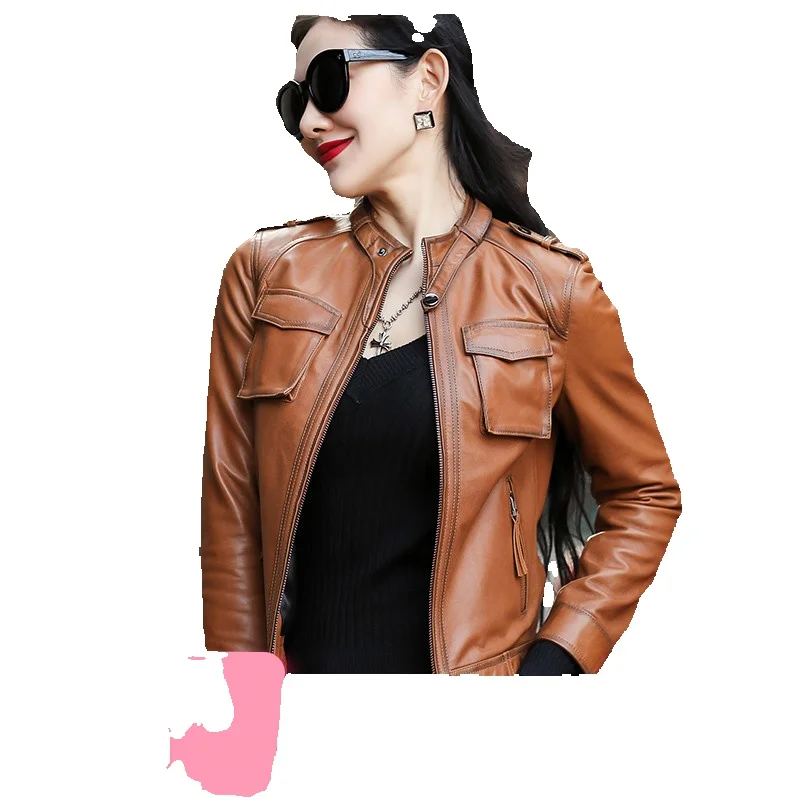 

New Spring Genuine Leather Coat Women's Sheepskin Motorcycle Slim Fit Short Leather Jacket Leather Coat