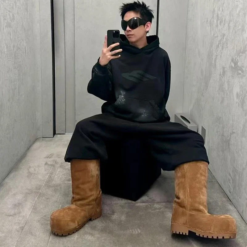 النساء Y2k الثلوج أحذية طويلة الشتاء المضادة للانزلاق الثلوج الأحذية منصة رفع أحذية قطنية دافئة كبير رئيس تصميم البني حجم كبير الأحذية #5