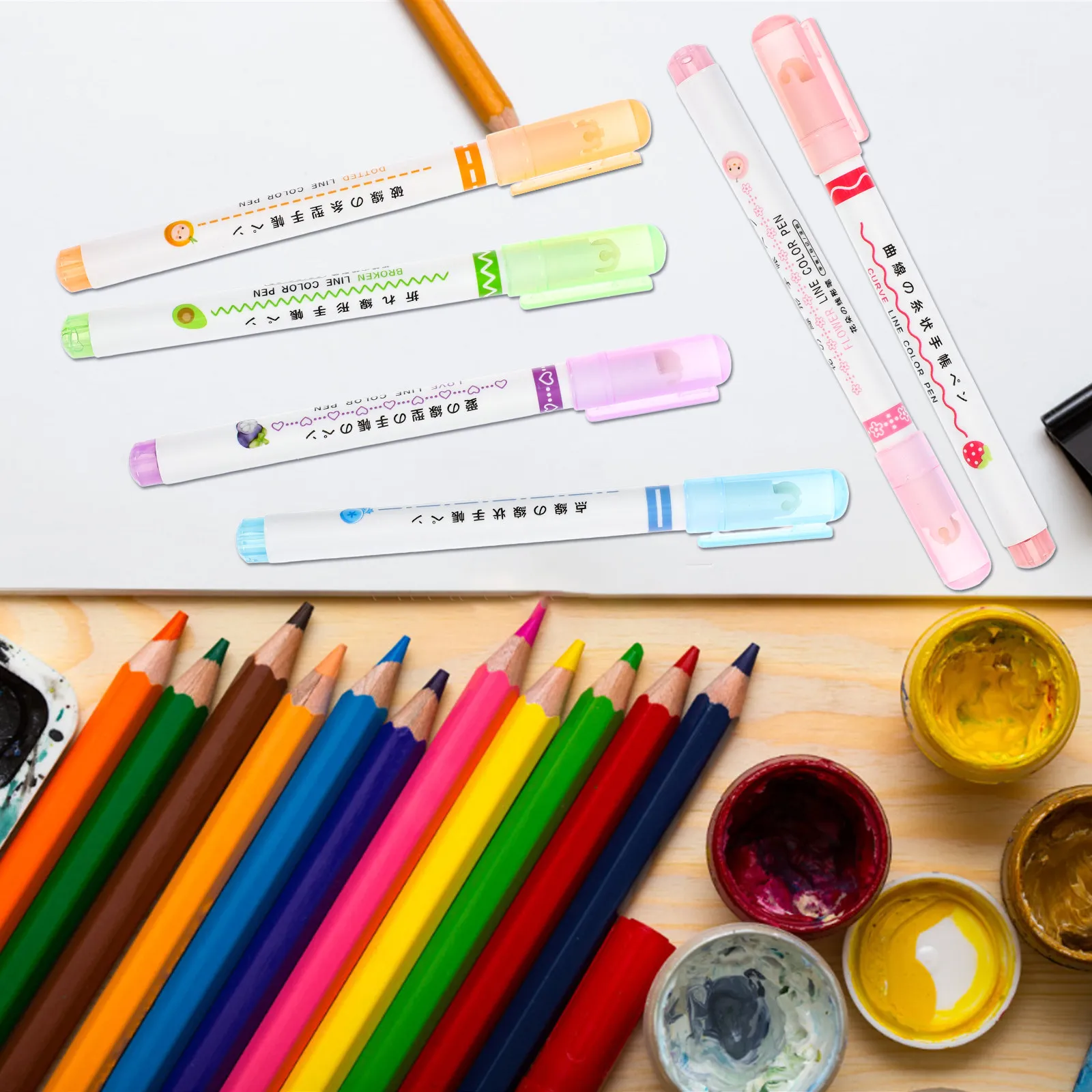 6Pcs Pens ABS Material Smooth Writing No Ink Leakage Bright Colors for Study Office Home Teachers Students