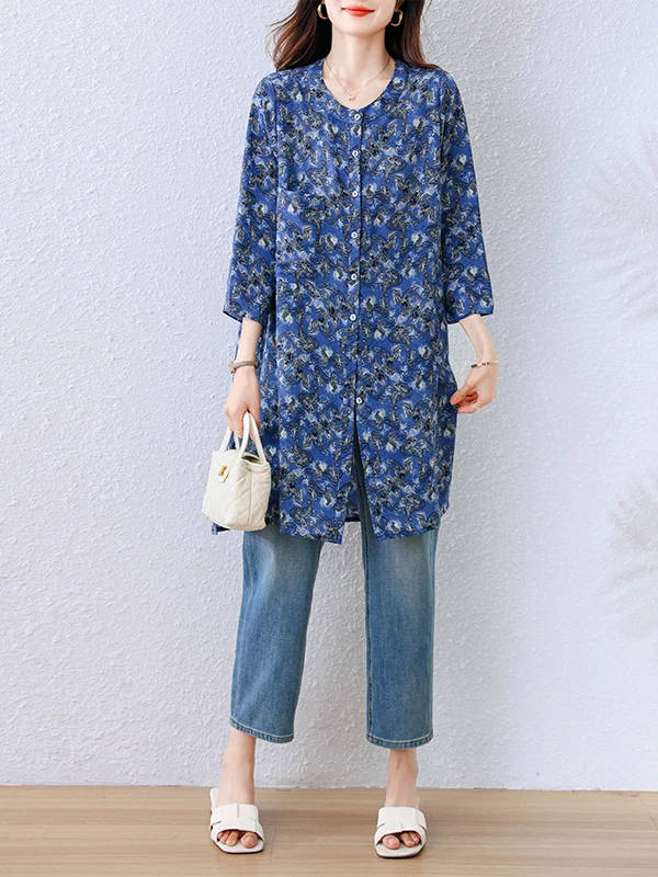 

Faionable Printed Chiffon irt Women's Summer 2025 New Ele Mid-Length Top Large Size Women's Clothing Commute Sle
