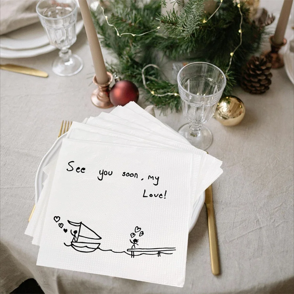 50PCS Custom Love Note Hand Drawn Napkins, Personalized Handwritten Note Paper Napkins Printed Wedding Cocktail Napkins Custom L