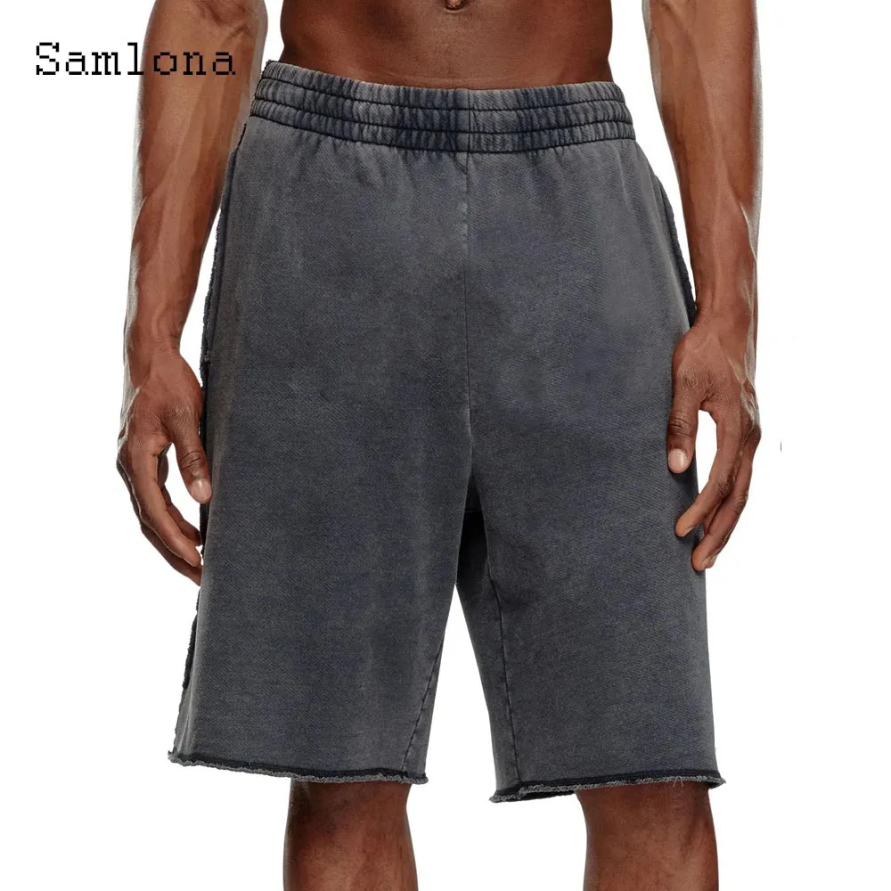 2025 Men's Stand Pocket Vintage Basic Shorts Solid Elastic Waist Baggy Shorts Male Half Pants Sexy Mens Clothing Plus Size S-5XL
