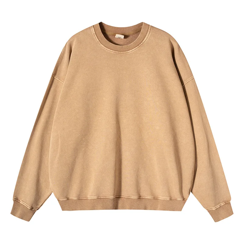 Vintage Sweatshirts Men's Casual Shirt Washed Round Neck Pullover Cotton Hoodless Sweatshirt Men Tracksuit Retro Streetwear