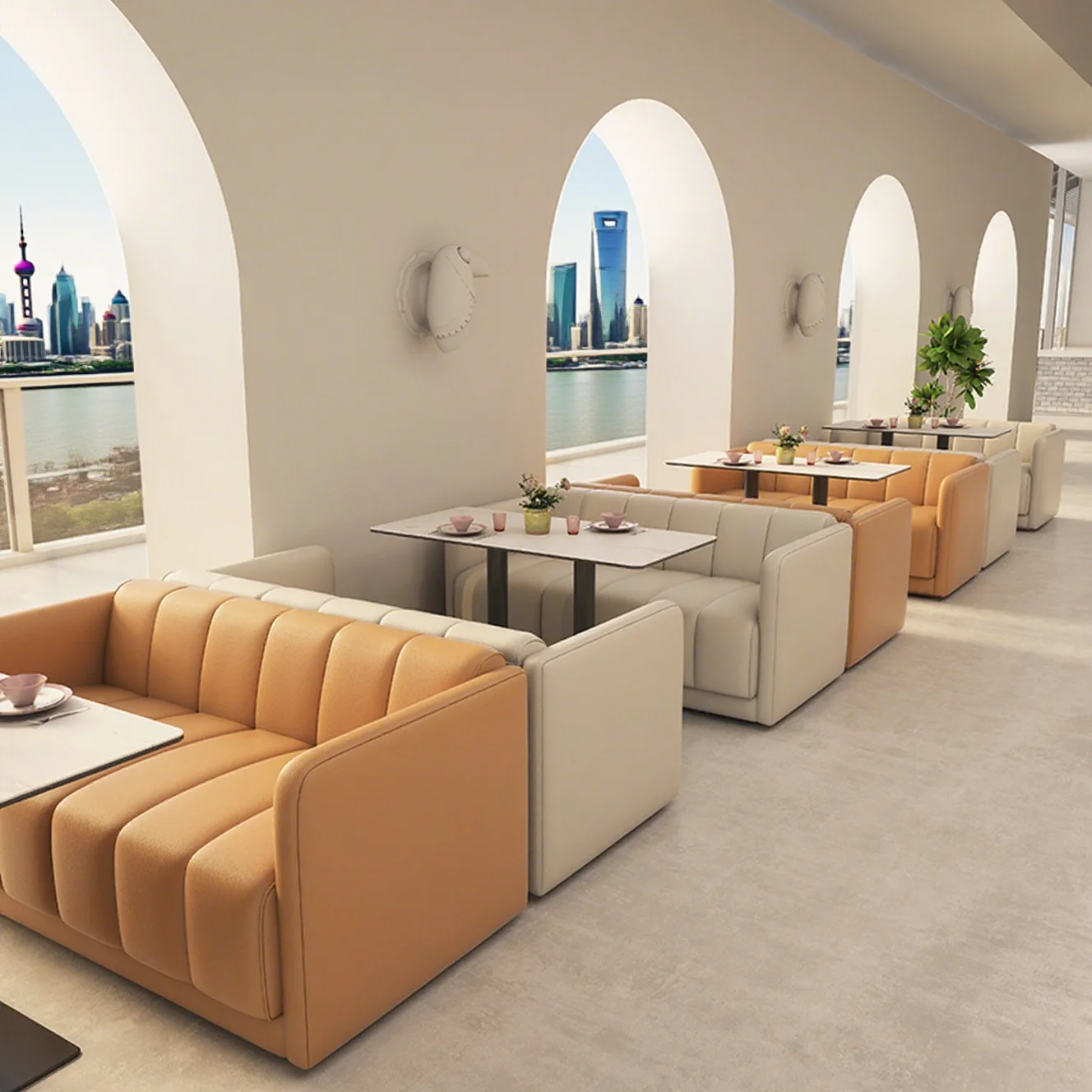 Cafe Coffee Shop Milk Tea Dessert Shop Booth Sofa Teahouse Modern Leather Commercial Solid Wood 2-Person Restaurant Furniture