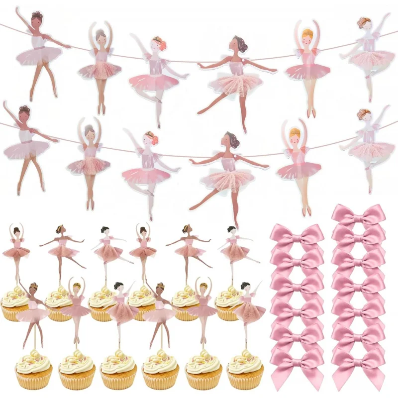 12 zufällige Geburtstagsparty-Dekorationen, rosa Cupcake-Topper-Dekorationen, Geburtstagsparty-Zubehör für Mädchen, Baby-Shower-Zubehör.
