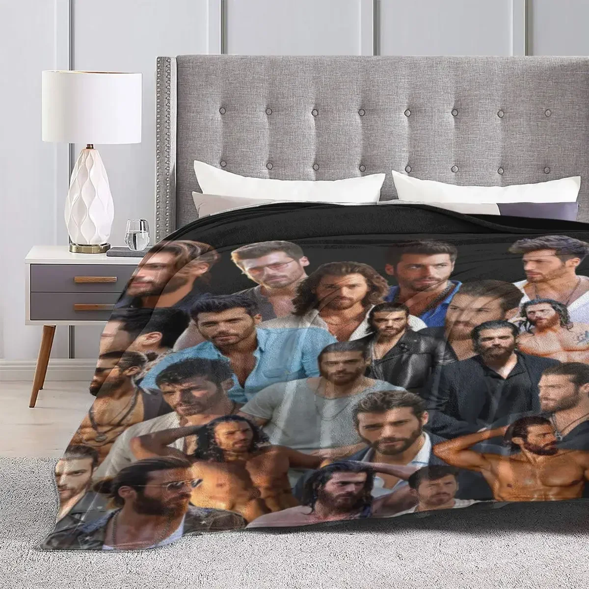 Can YAMAN ผ้าห่มผ้าสักหลาดลายนักแสดงผ้าห่มนุ่มอุ่นสำหรับห้องนั่งเล่นตั้งแคมป์พิมพ์ผ้าคลุมเตียงโซฟาผ้าคลุมเตียง