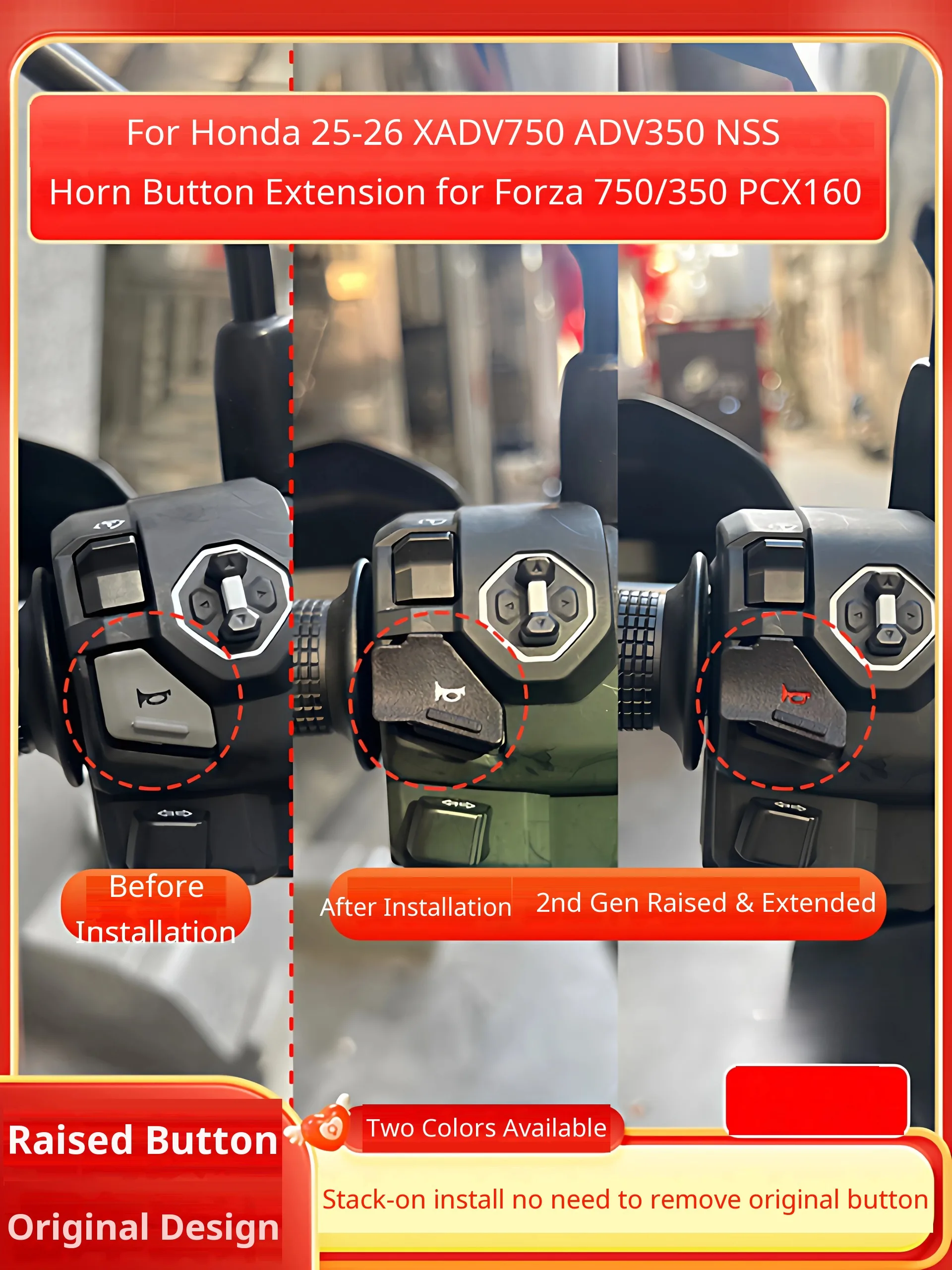 For Honda NSS750 NSS350 PCX160 2025-2026 Extended Raised Horn Button
