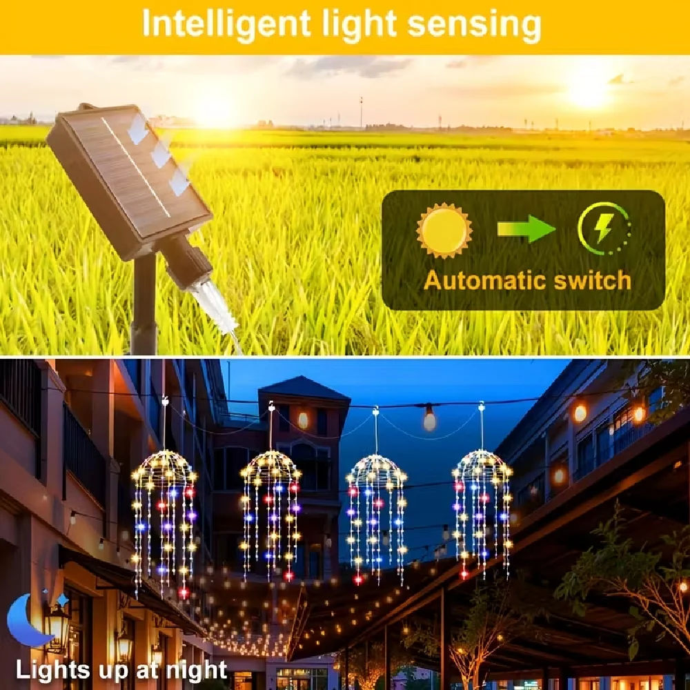 4pcs Suspended Solar Outdoor Jellyfish Lights Christmas Halloween Holiday Decoration Lights For Yard Eaves Gardens Trees Decor