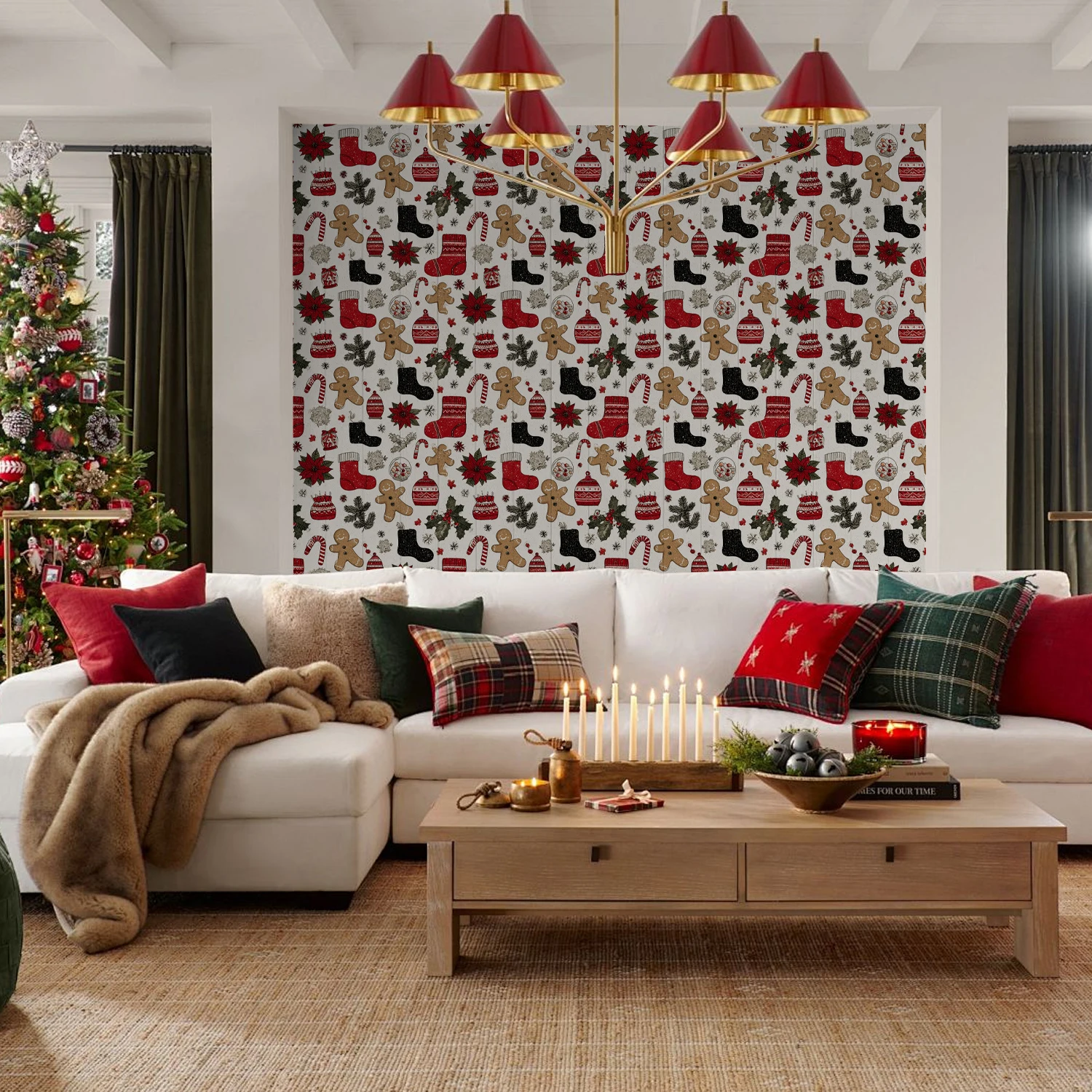 

Christmas style self-adhesive wallpaper wall sticker, suitable for living room and home decoration stickers (45*100/200/300CM）