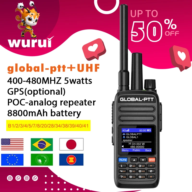 global-ptt G4 POC+UHF ALL bands 4G walkie talkie radio long range ham Portable communication Amateur ptt two-way radio police