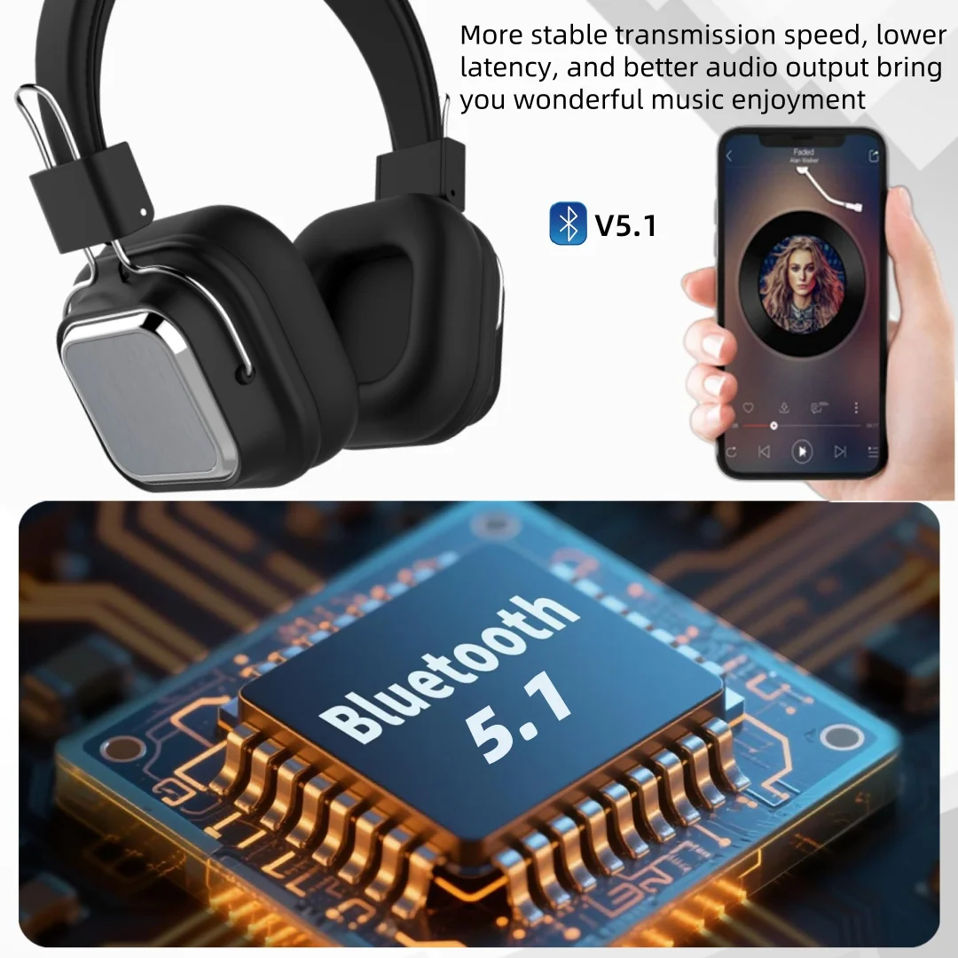 سماعات رأس لاسلكية فوق الأذن قابلة للطي للكمبيوتر سماعات بلوتوث إلغاء الضوضاء HIFI سماعة رأس ستيريو للألعاب