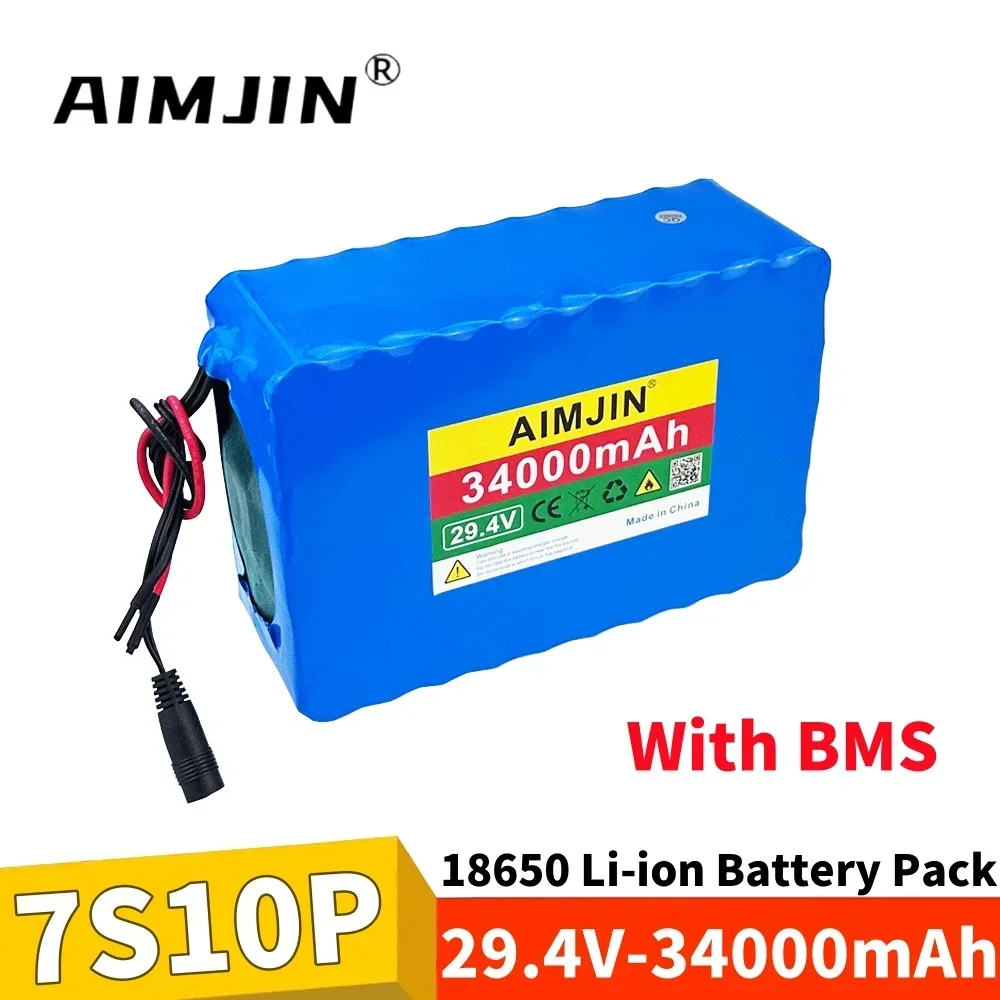 

29.4V 34000mAh High Capacity Li-ion Rechargeable Battery 18650 7S10P Battery Pack Built in BMS Suitable for Electric Bicycles