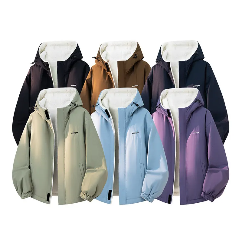 

ex Double-Sided Wear Thiened eepskin Cotton Jaet Loose Fit Street Sle Korean Faion College Windbreaker Coat