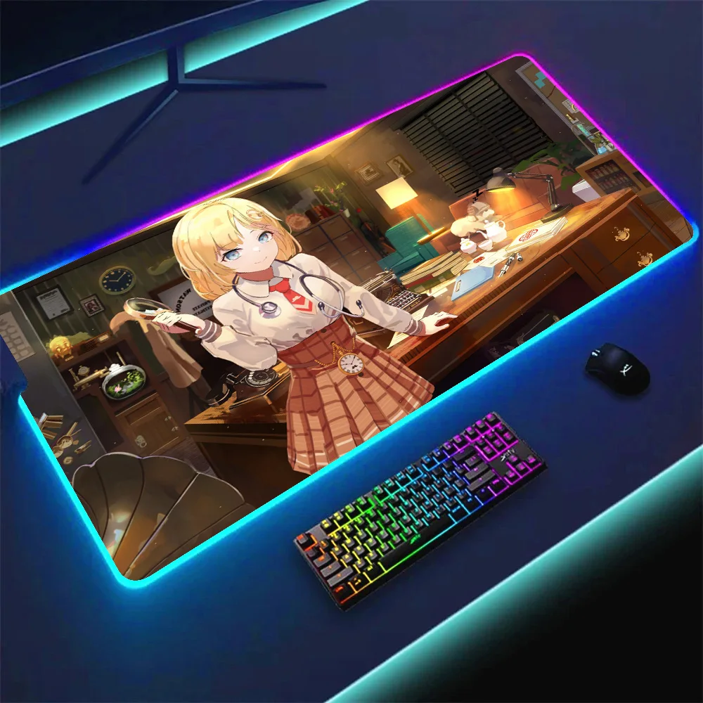 Hololive YouTuber Gawr Gura RGB Pc Gamer Keyboard mouse pad teclado mousepad LED GlowMouse Mats Rubber Gaming Computer Mausepad