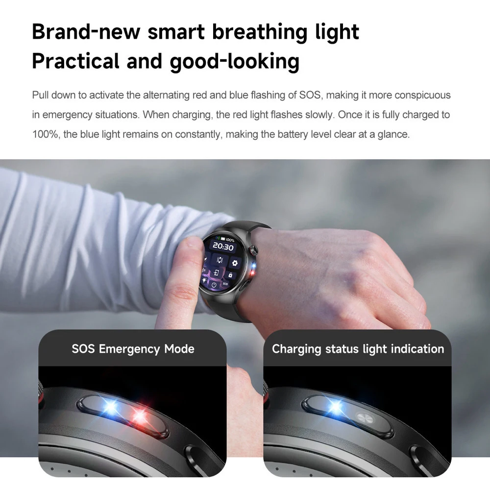 البوصلة مقاوم للماء بلوتوث دعوة Smartwatch SOS التنفس ضوء لفتة التحكم باللمس الرياضة ساعة ذكية معدل ضربات القلب الموسيقى