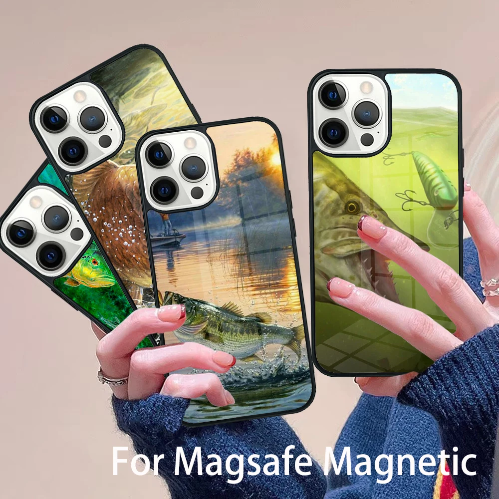

Fish Fishing Phone Case Magesafe Magnetic Wireless Charge Cover For IPhone 16 11 12 13 14 15 Pro Max Plus Mini