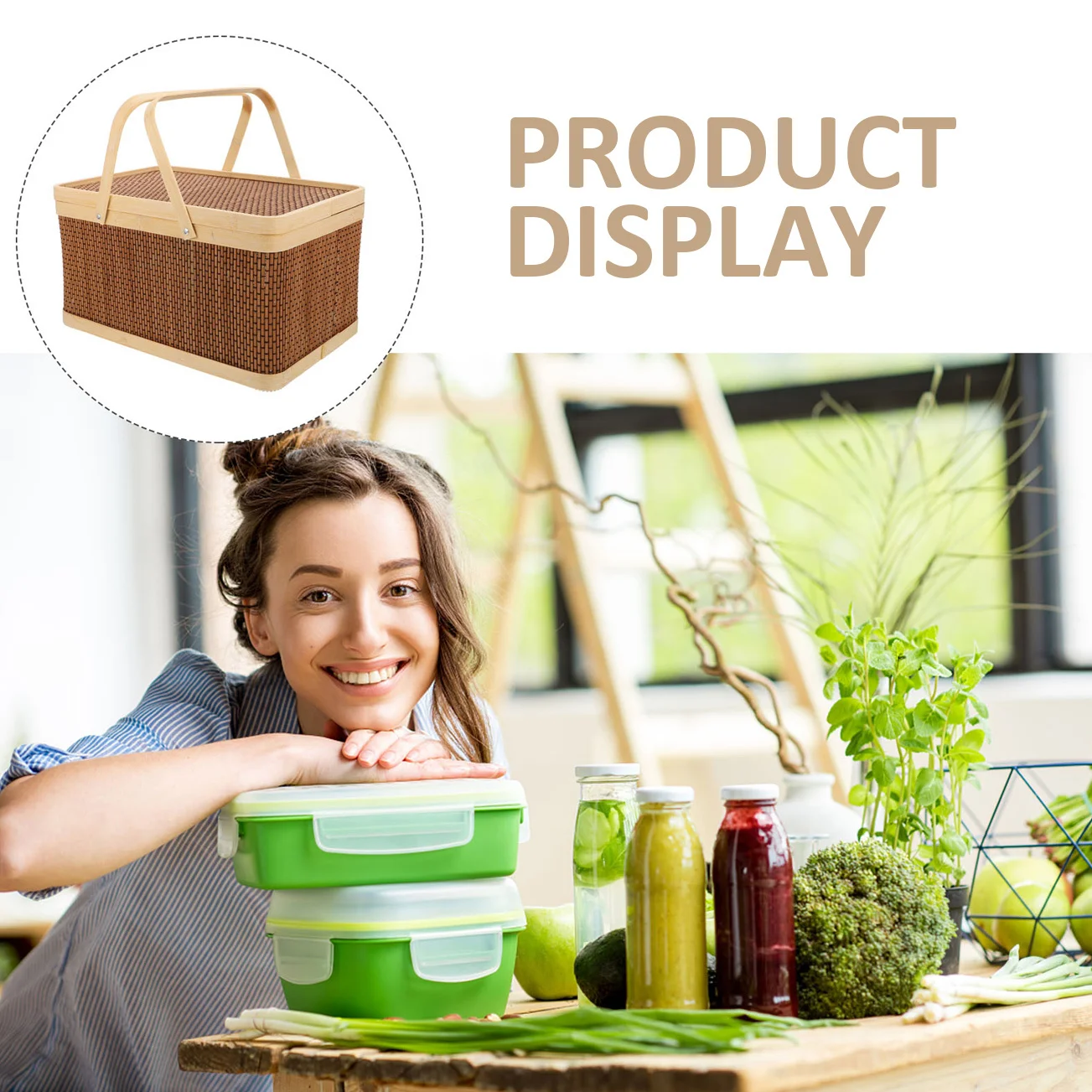 

1Pcs Sturdy Bamboo Picnic Basket Woven Fruit Storage Container Chic Decorative Outdoor Use Brown Bamboo Basket Picnic Supplies