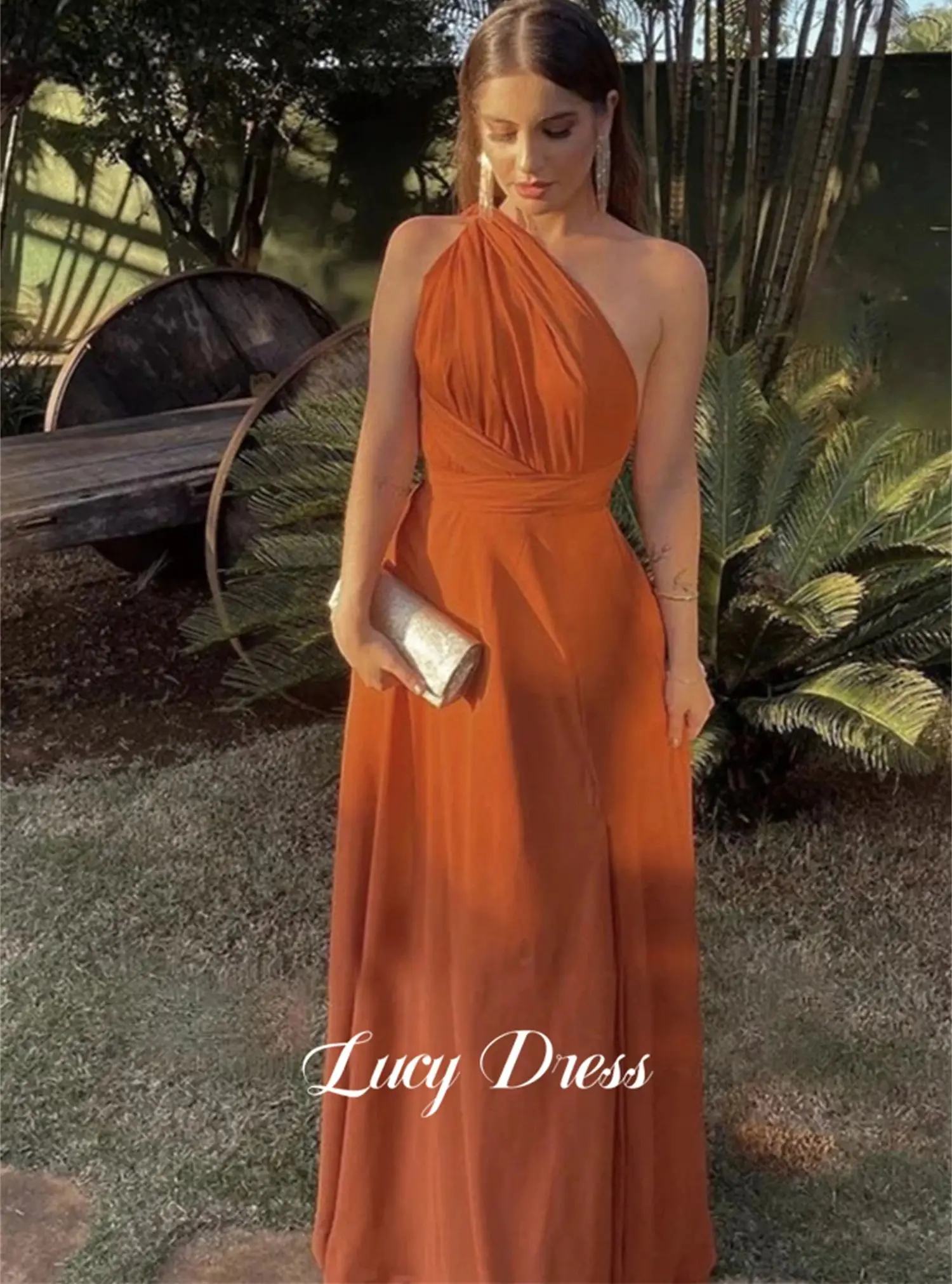 Wedding Party Dress Chiffon Graduation Gown Straight Customized Bridesmaid Dresses Orange Color Robe De Soiree Femmes Evening