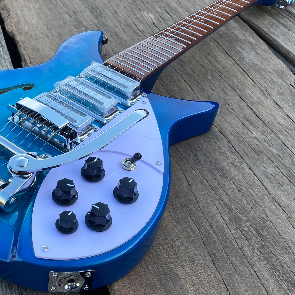 

Blue 325 Electric Guitar Tremolo Bridge F-hole Semi Hollow Body, Stainless Steel Frets, 3 Mini Humbuckers, 20.75" Scale Length