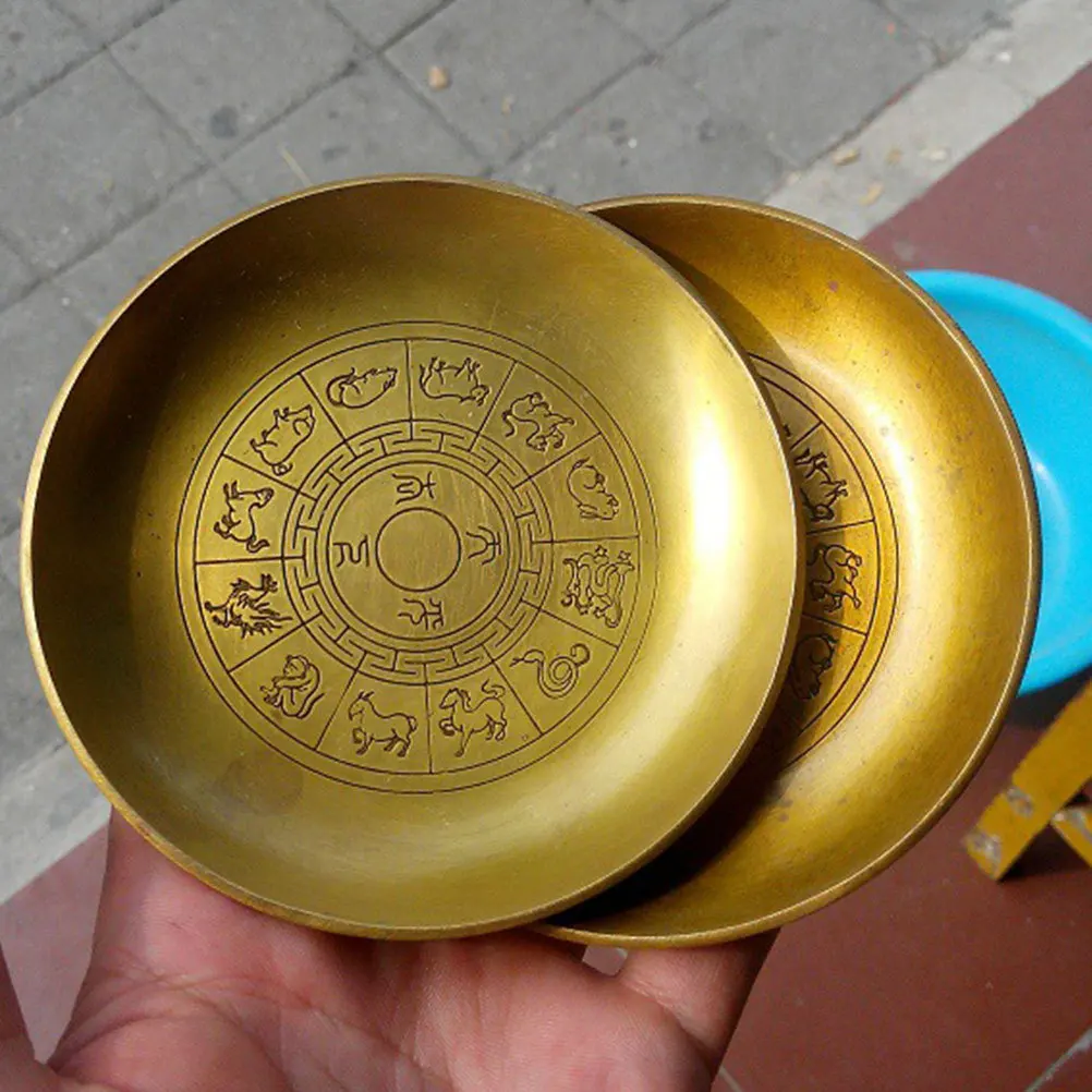 Rondelle de brosse à encre en cuivre, motif du zodiaque, artisanat de Style rétro pour le stockage de la calligraphie, cadeau pratique, ornement en cuivre