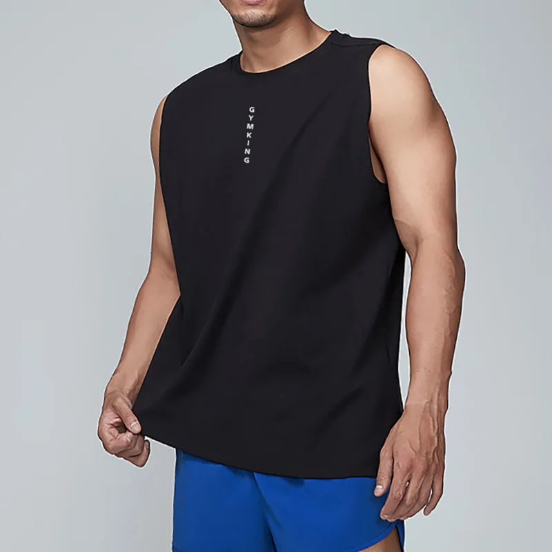 Gym fitness outdoor training running short-sleeved cotton skin-friendly breathable leisurevestNew men\'s sleeveless stretch vest