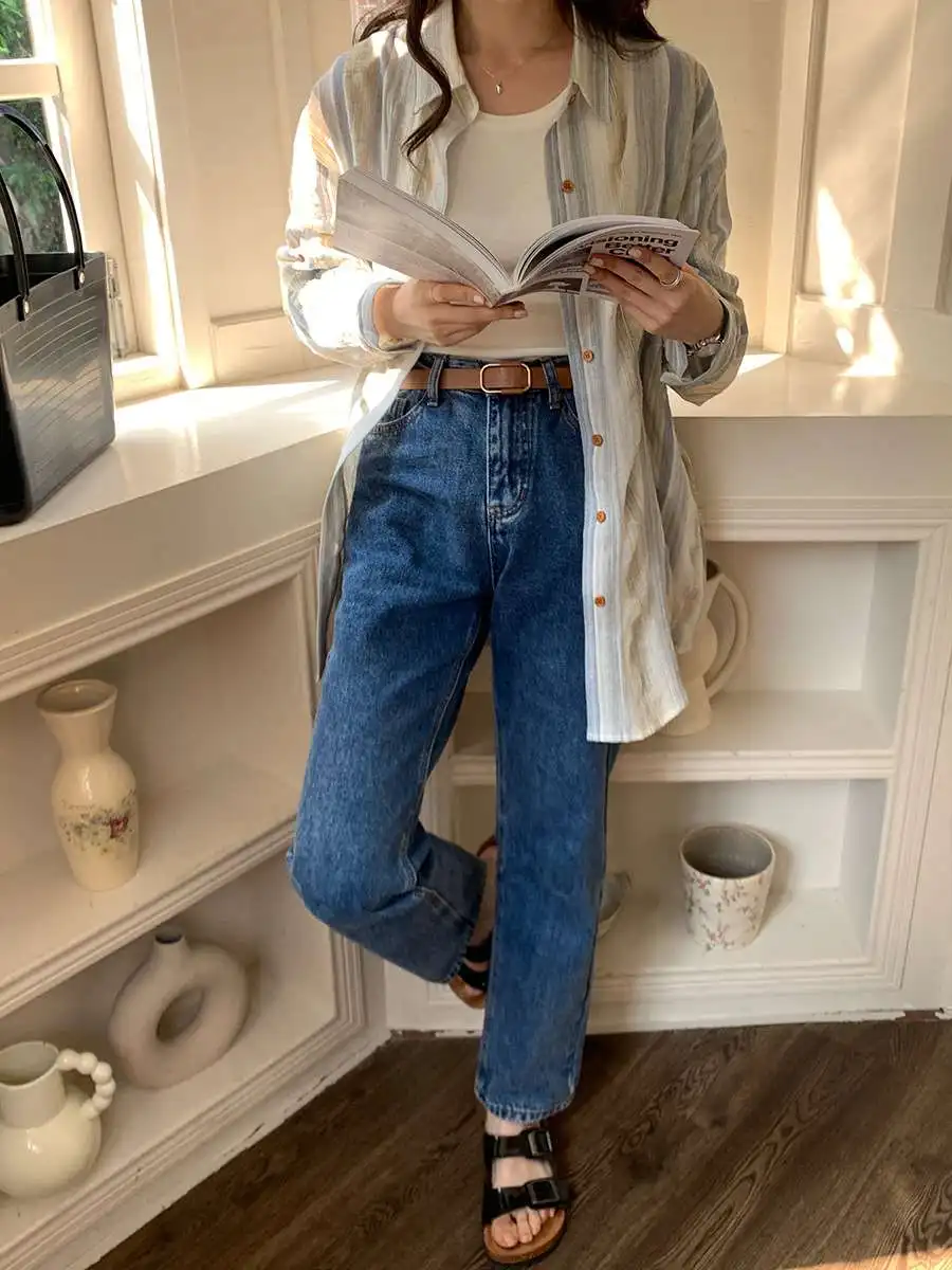 

Weisong Women's Striped irt Contrast Stitching Collar Long Sve Cotton Spring Faion Ladies' Premium Clothing