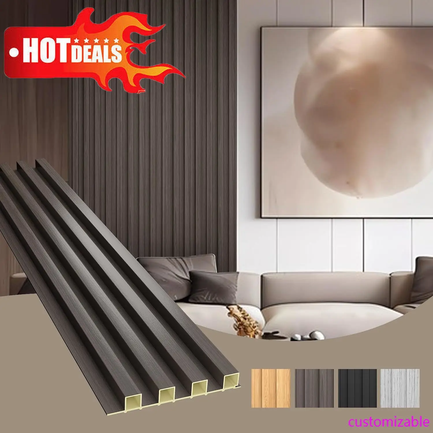 NEUE WPC Akustiklatten-Wandverkleidung, 8er-Pack 96 x 6 Zoll 3D-Wandpaneele, Wohnzimmer, TV-Hintergrund, Arbeitszimmer
