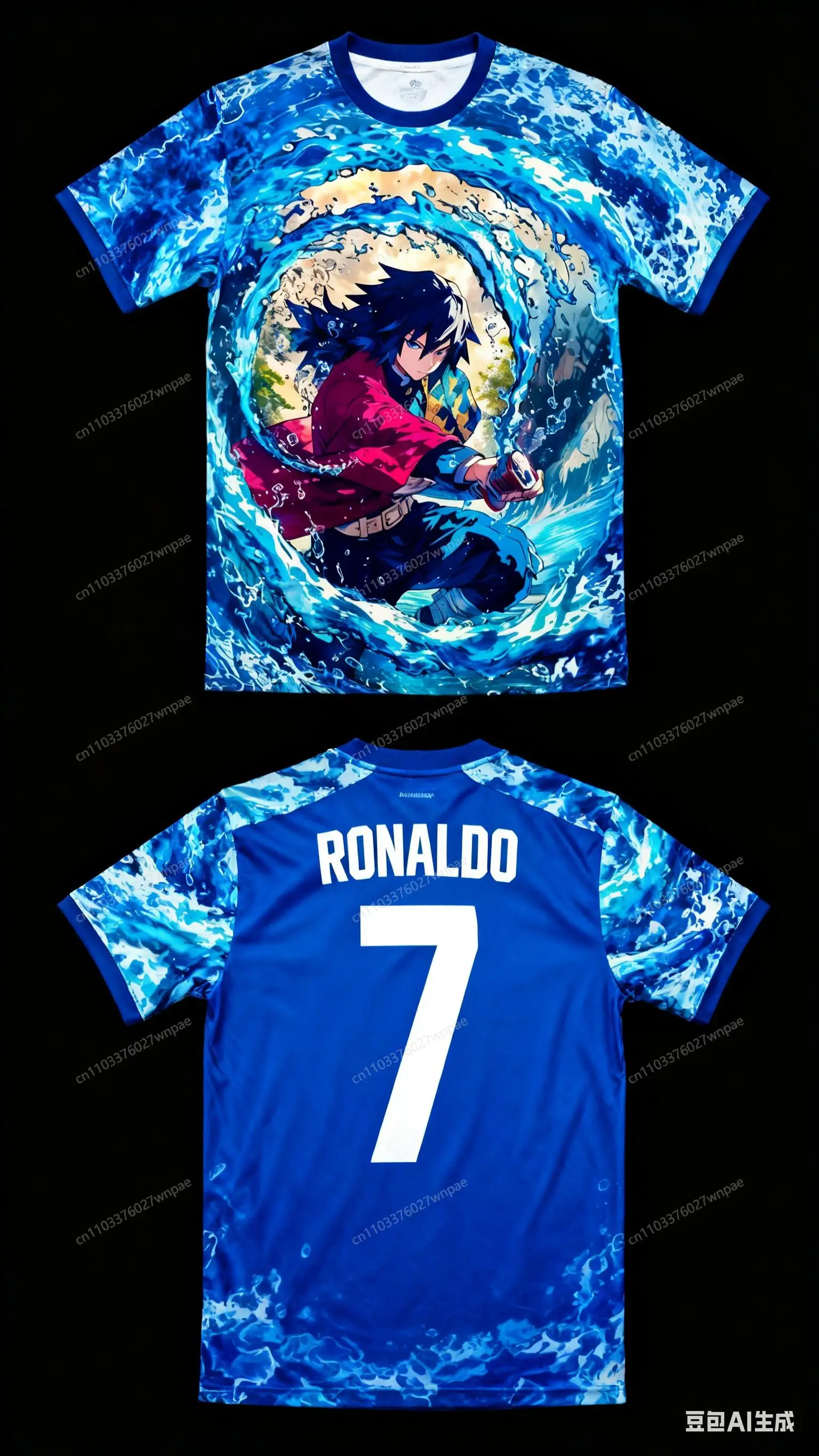 AI-CREative Demon Slayer Ronaldo # 7 تي شيرت جيرسي مطبوع ثلاثي الأبعاد: أنيق ومريح رياضي كاجوال كلاسيكي، أسطوري سريع، للجنسين البالغين والأطفال