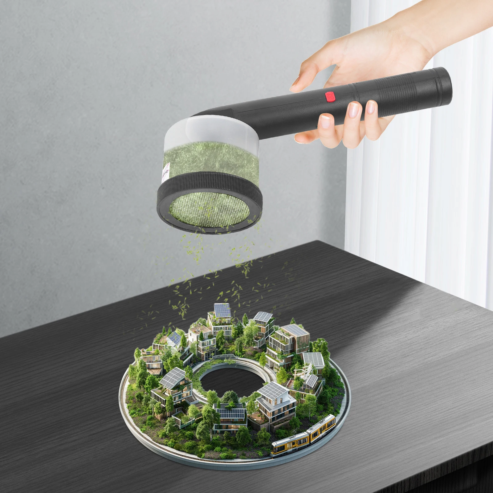 Portable Static Grass Applicator, Battery-Powered Flocking Machine with 2 Sieves for Model DIY Mini Terrain Making