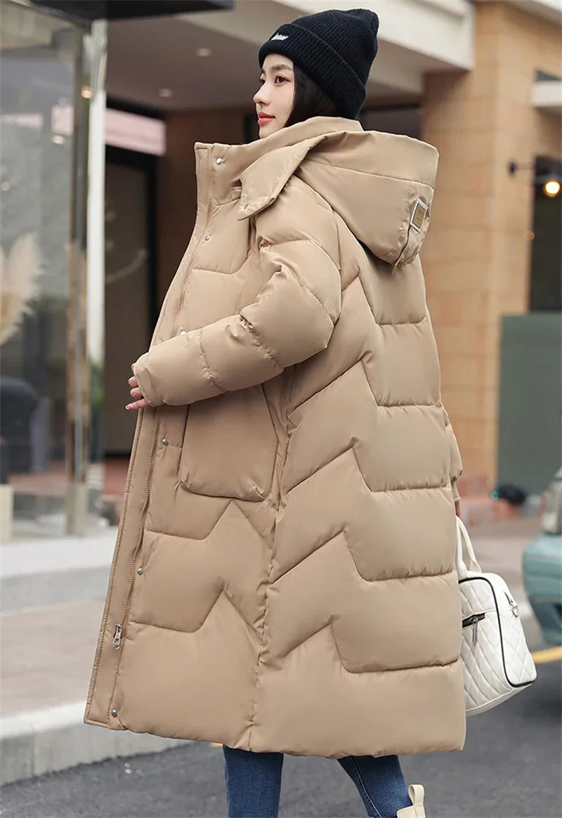 Winter Jacket Women Parka Long Jacket Hooded Detachable Thicken Loose Zipper Pockets Warm Snow Wear Woman Padded Coat Jacket