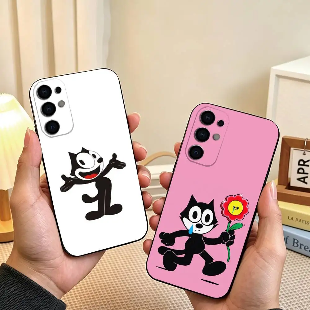 C-Cute C-Cartoon FelixES the Cat Phone Case Black Silicone Soft For Samsung S26,S25,S24,S23,S22,S21,S30,Ultra,Plus,Fe,Lite Gift