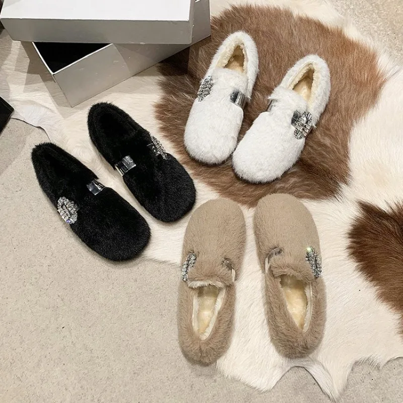 

High quality lazy shoes woolen shoes single shoes women 2024 new autumn and winter with velvet bean shoes all casual fashion