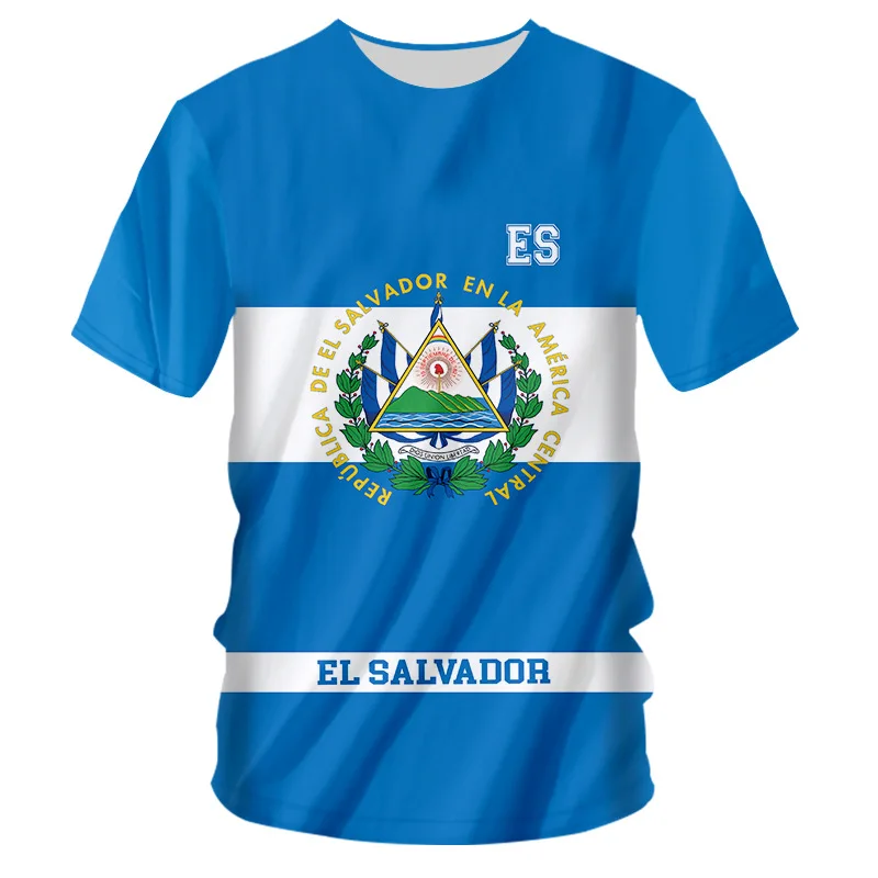 

3D digital printed men's clothing, Salvadoran flag, loose and comfortable casual T-shirt for men