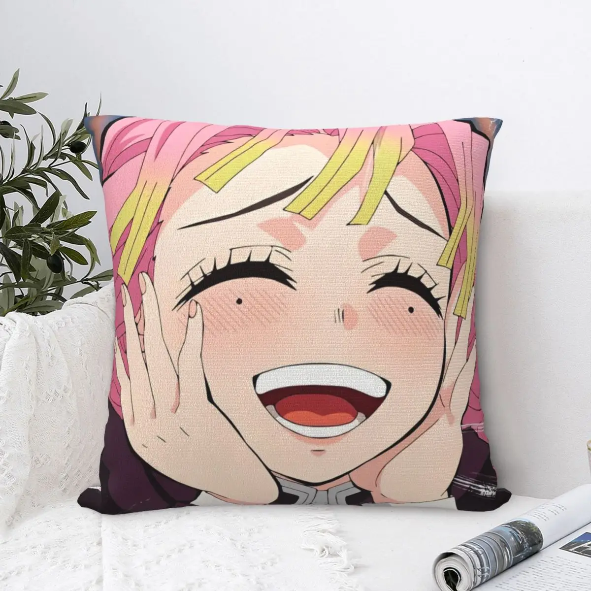 Love Hashira Mitsuri Kanroji Square Pillowcases Living Room Anime Demon Slayer Cushion Case Funny Pillowcase 40*40