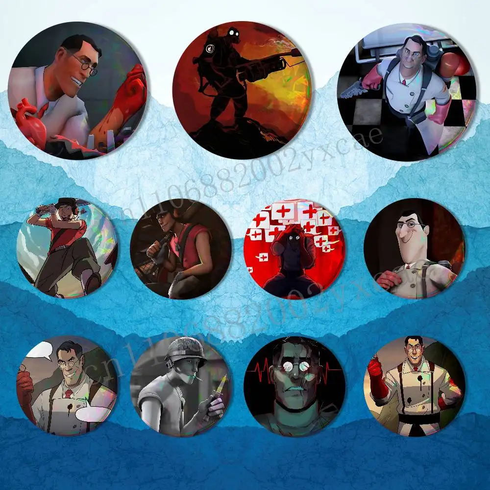 

Scout Medic Team Fortress TF2 Badges Badges On Backpack Jacket Cartoon Round Brooches Acrylic Button Pins Collection Gifts