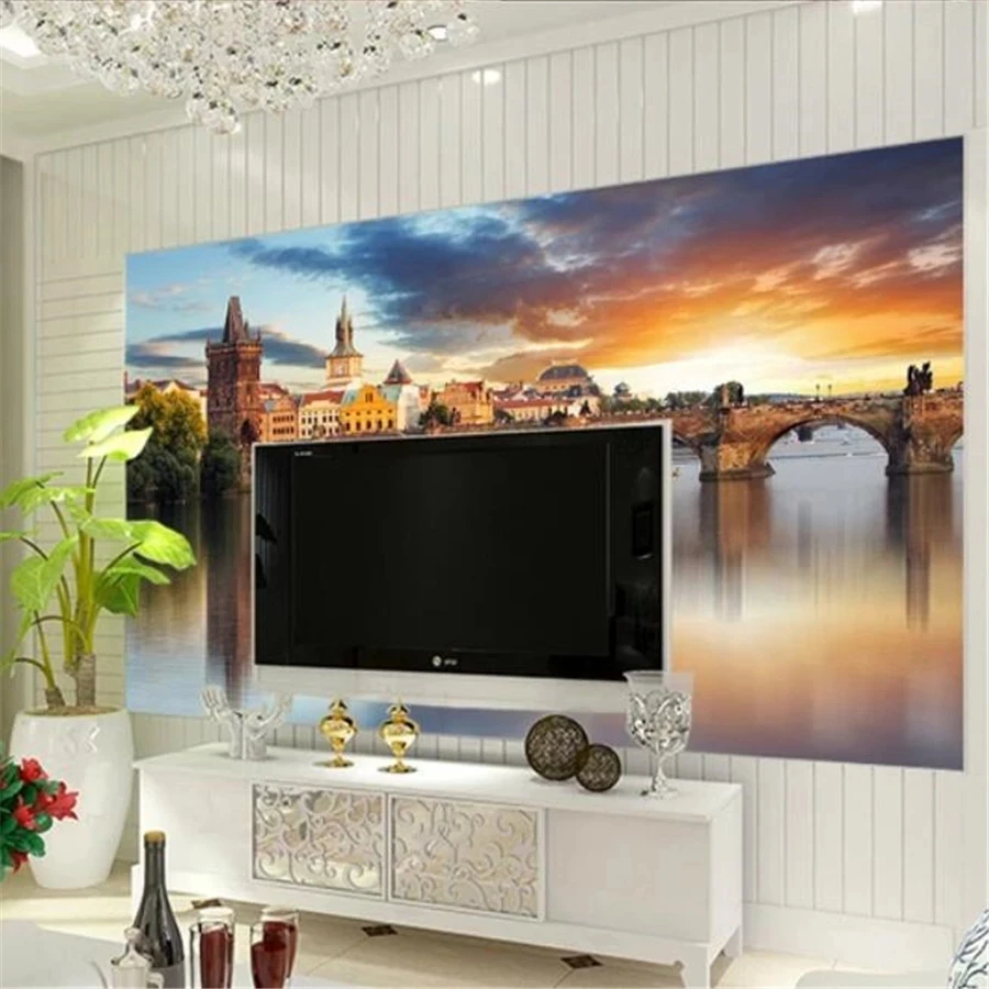 Custom wallpaper 3d beautiful European architecture waterfront city scenery mural Living room TV background bedroom restaurant